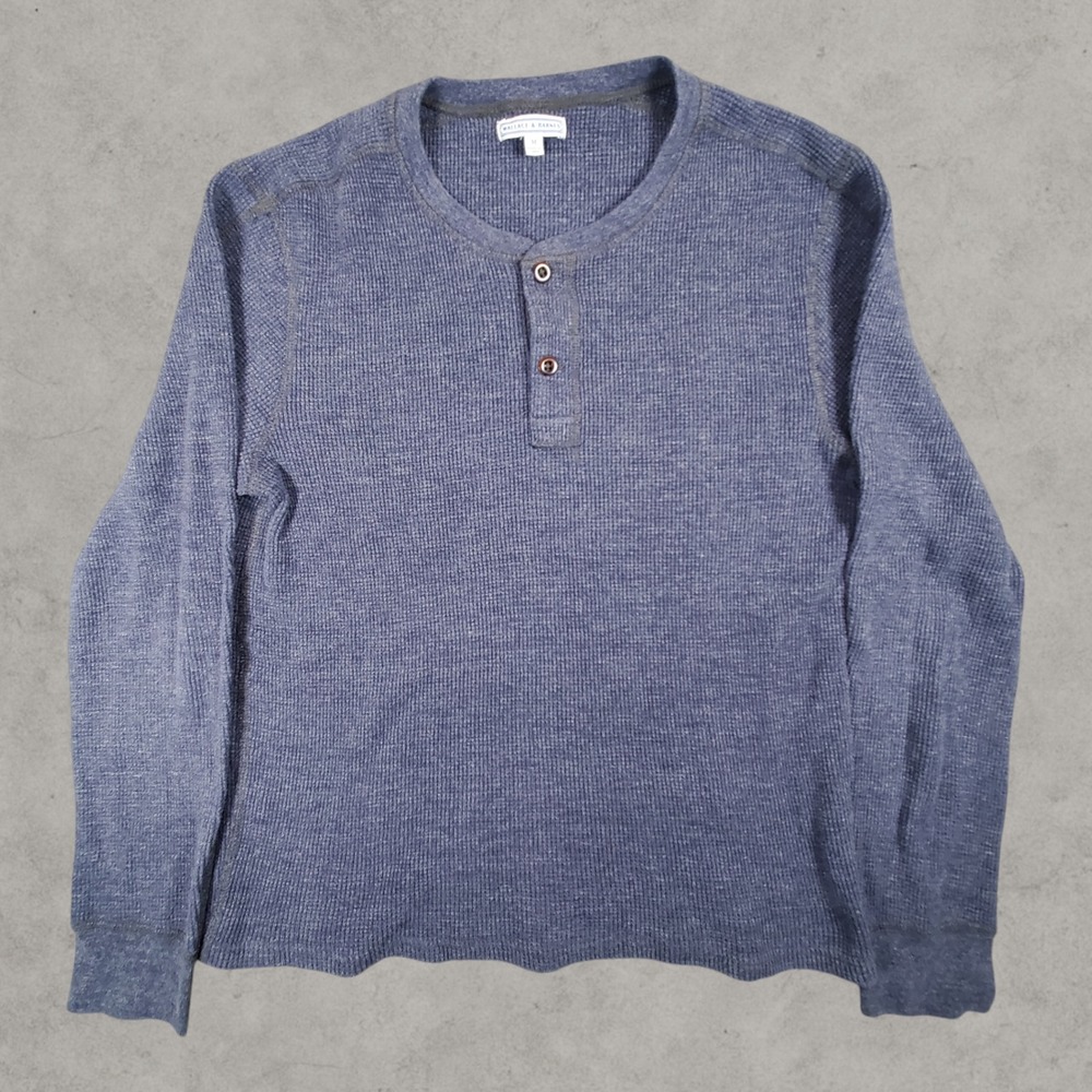 Wallace & Barnes Henley Mens Size Medium Blue Waffle Knit Cotton Long Sleeve